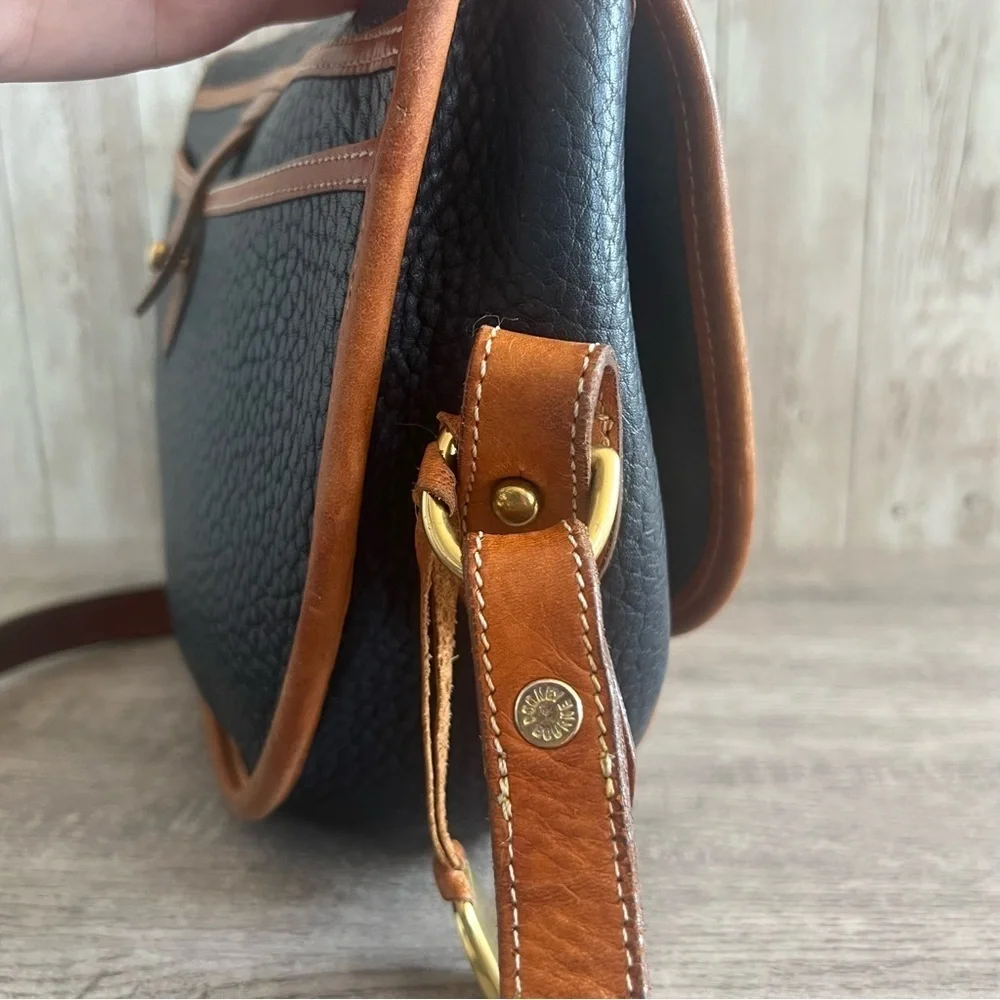 Dooney & Bourke Vintage Navy and Brown Leather Crossbody Satchel Bag